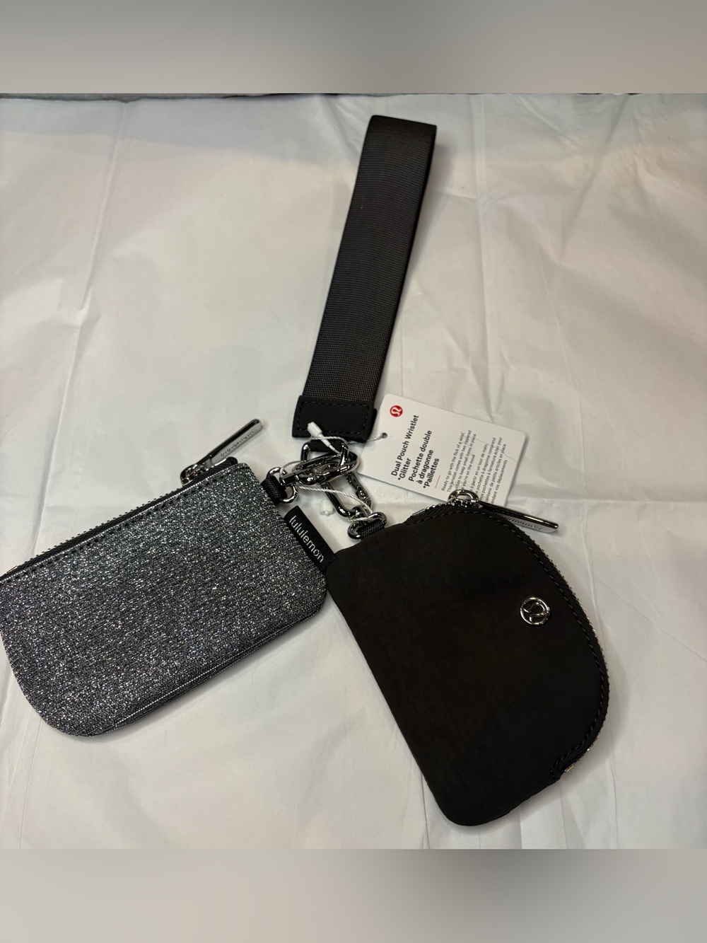 Lululemon Dual Pouch Wristlet Black/Silver Glitter Limited/Seasonal Release